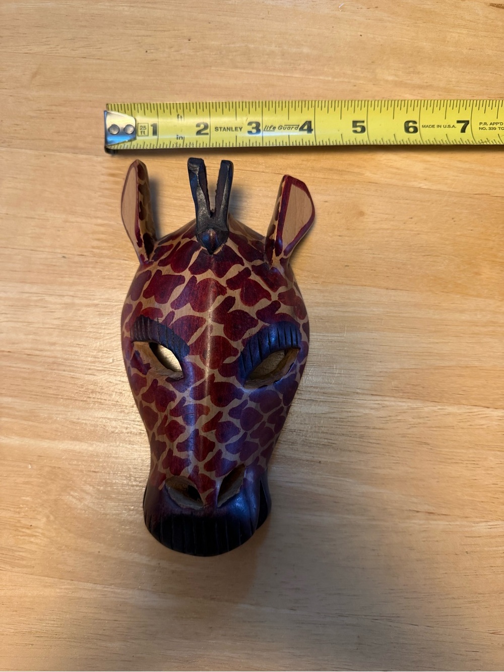Hand-Carved Giraffe Mask Wall Accent - Brown & Burgundy